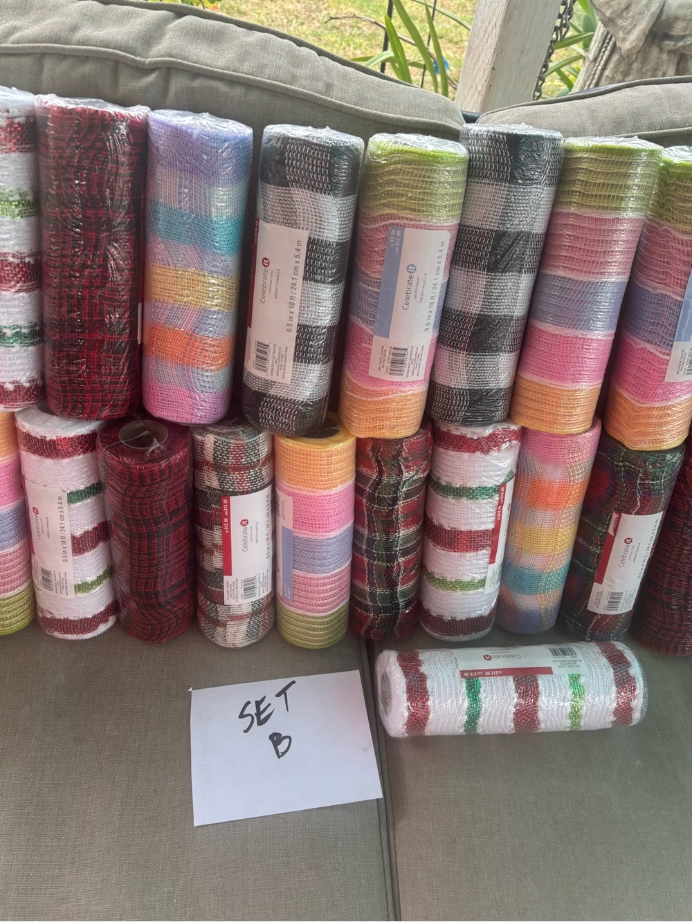 Celebrate It Multicolor Decorative Mesh Rolls - Bright Stripes & Plaids